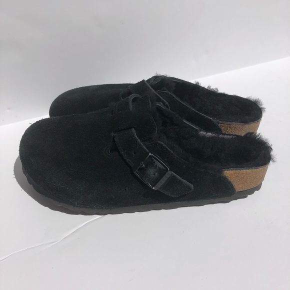 Birkenstock Shoes - Birkenstock Boston Shearling Black Fur Mules
